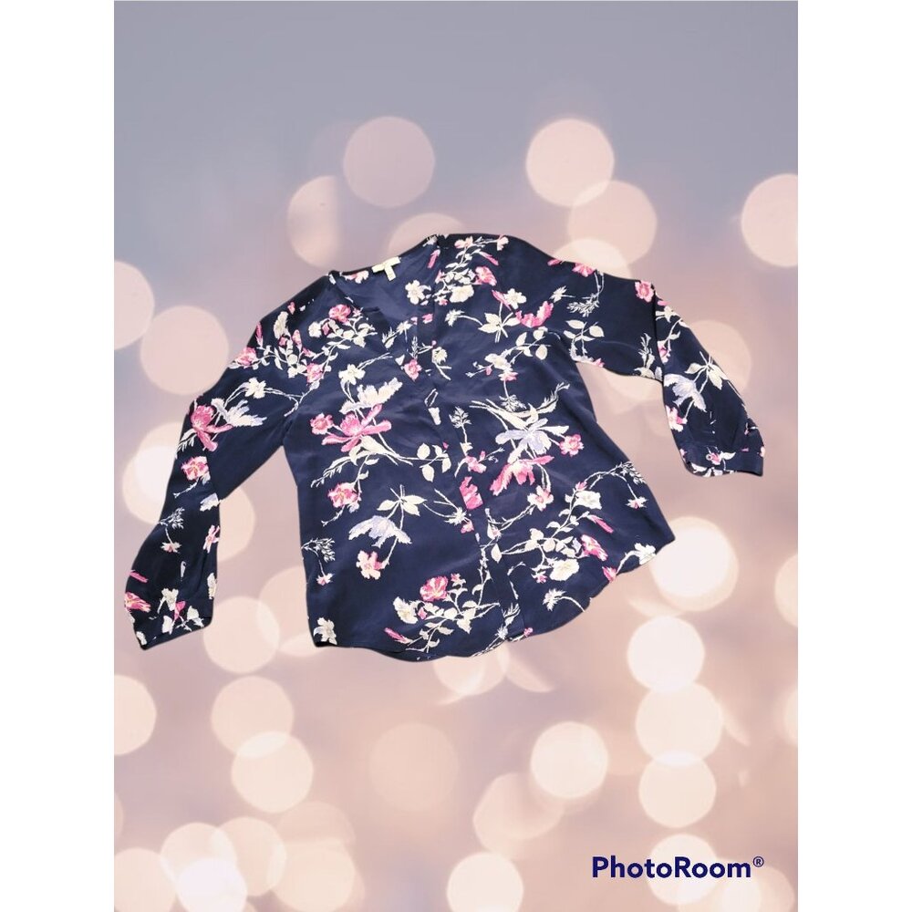 Joie 100% Silk Blue Floral Button Up Long Sleeve Blouse - Size XS